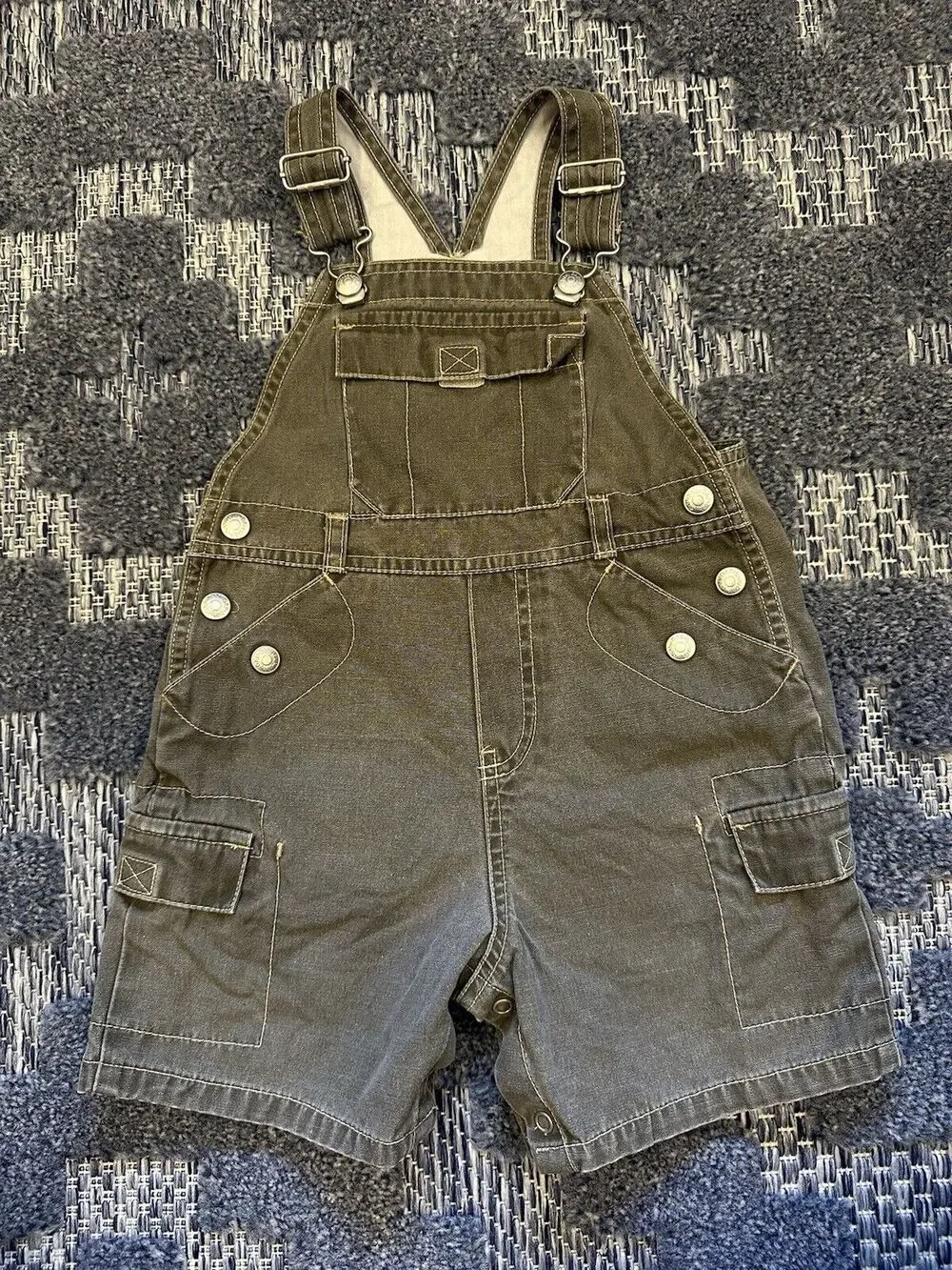 Baby Gap Cargo Overall Shorts 2XL/ 2 Years Gray Denim 2002 Vintage Classic Y2K